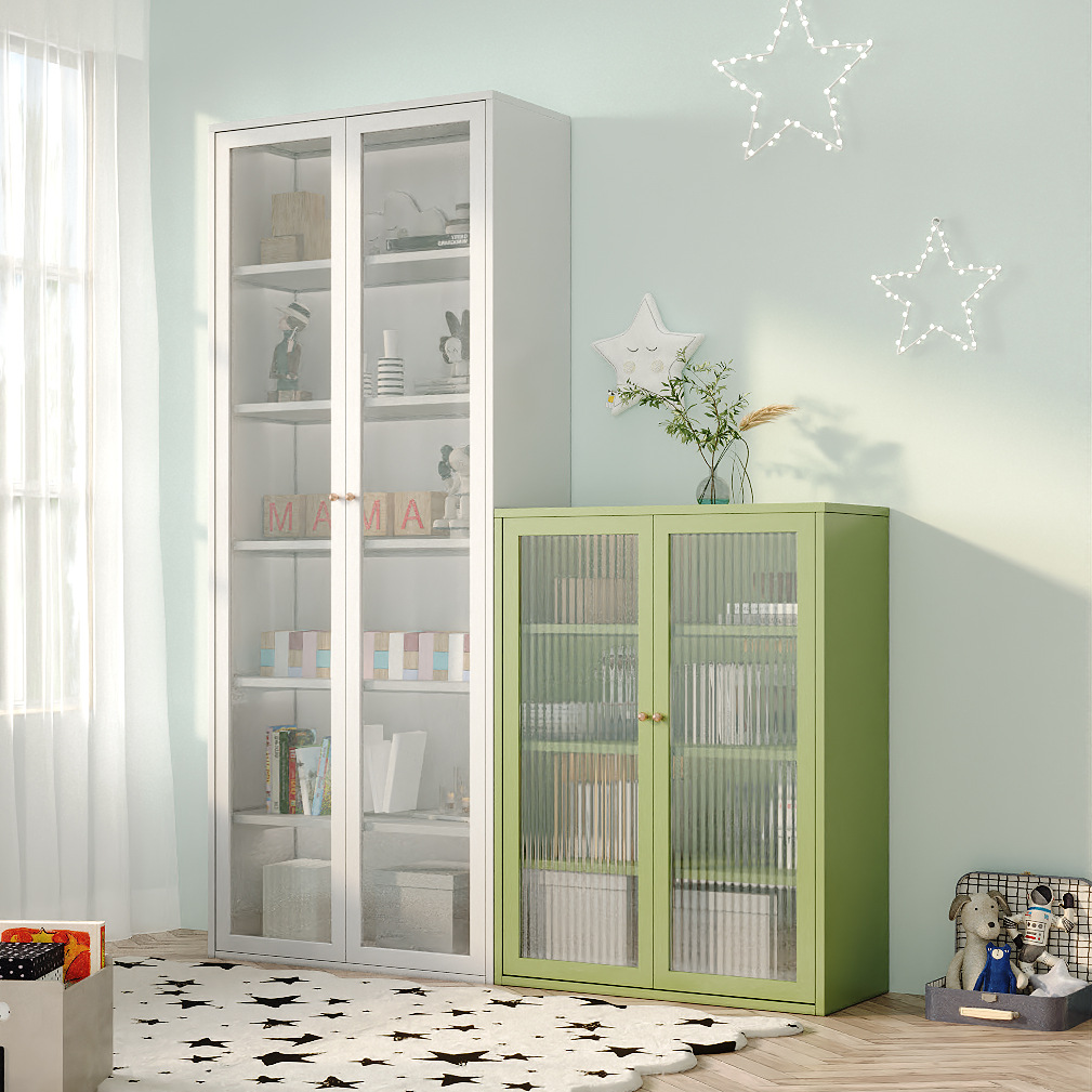 Steel Bookcase Iron Storage Cabinet Glass Door Home Storage Cabinet Display Cabinet Children's Storage Cabinet Bookshelf Cabinet