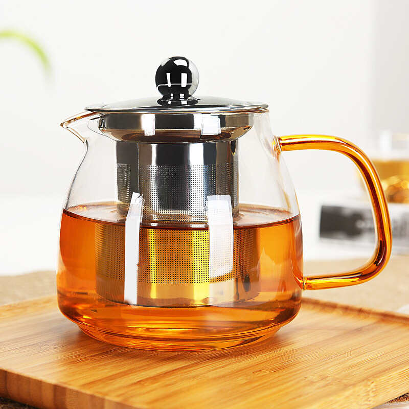 红茶泡茶壶全玻璃茶壶 不锈钢过滤花茶壶 透明可加热过滤壶