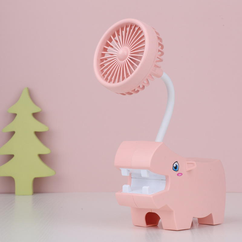 Cartoon Mini Hippo USB Student Dormitory Desktop Fan Gift Portable Desktop Large Wind Pen Holder Fan