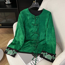 新中式设计感小众茶服禅意女装外套2024春季新款复古国风绿色上衣