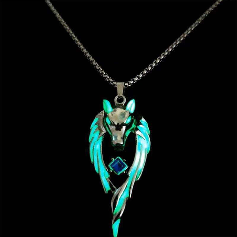 Domineering Wolf King Retro Hip Hop Street Necklace Men and Women Trendy Personality Luminous Wolf Totem North Border Wolf King Luminous Pendant