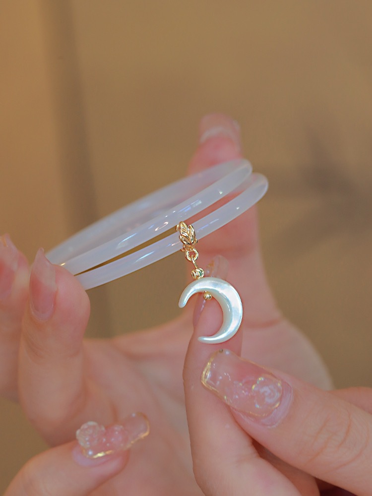 仓兰决同款饰品骨兰月牙白玉叮当镯天然琉璃手镯高级显白清透手环