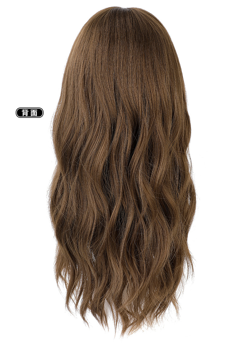欧美女士假发 淡色波浪假发带刘海 自然深棕色假发 整顶化纤头套