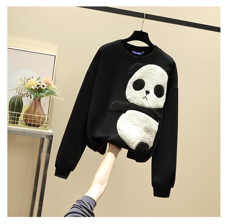 大码女装胖mm2022春季新款时尚宽松显瘦气质减龄熊猫刺绣长袖卫衣