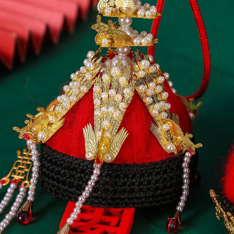 新款国潮编织凤冠状元帽七夕汽车手工挂件送礼结婚礼物diy材料包