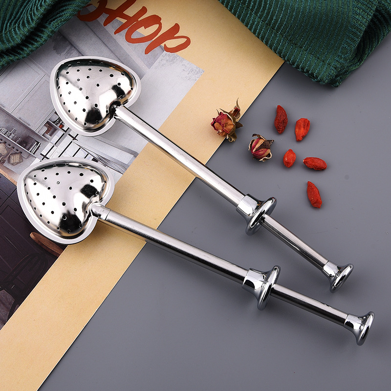 新款304不锈钢创意抽拉手柄心形茶棒茶叶过滤茶球 泡茶器批发