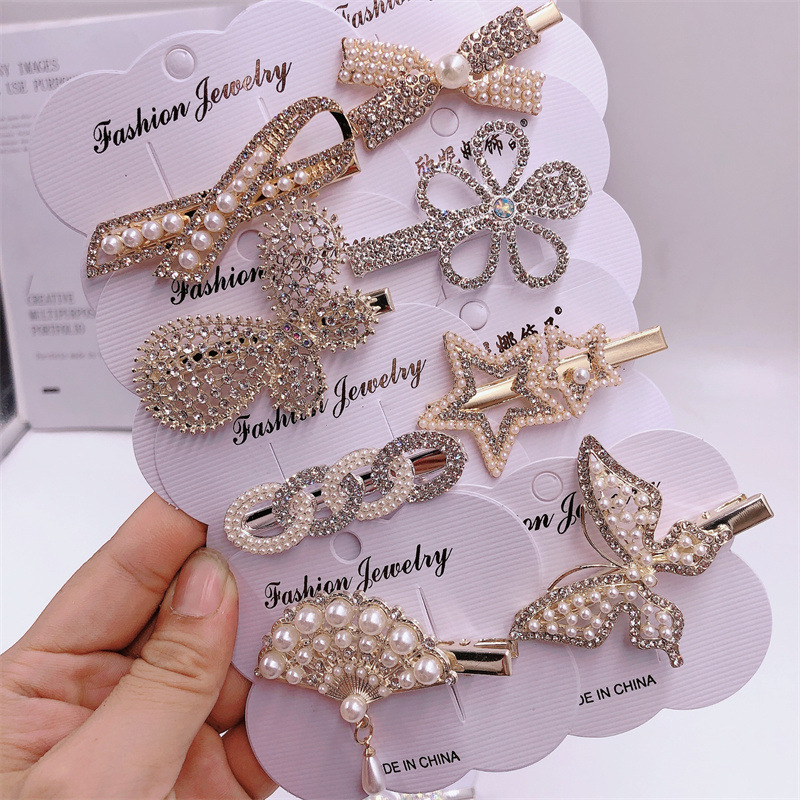 New Korean Style Fashion Trending Alloy Duckbill Clip Temperament Side Clip Rhinestone Hairpin