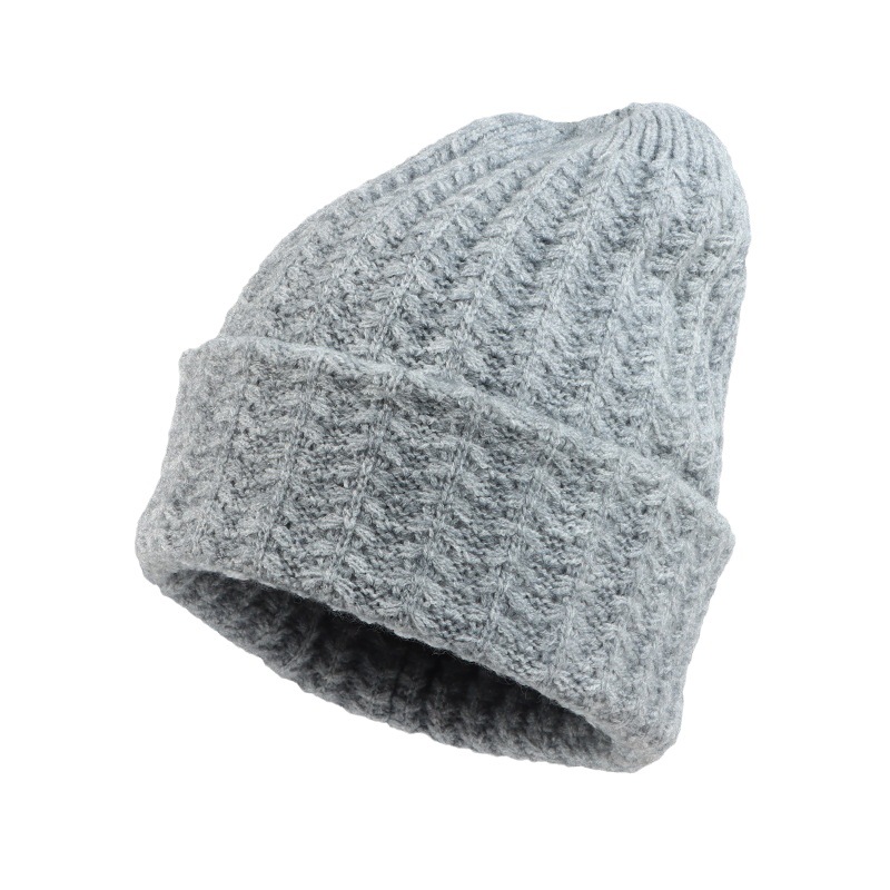 23 New Hat Female Acrylic Knitted Cap Foreign Trade Hat European and American Autumn and Winter Imitation Cashmere Solid Color Knitted Woolen Cap