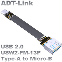 ADT-Link USB2.0 OTG公对母扁平排线延长 A公对micro-B双弯角
