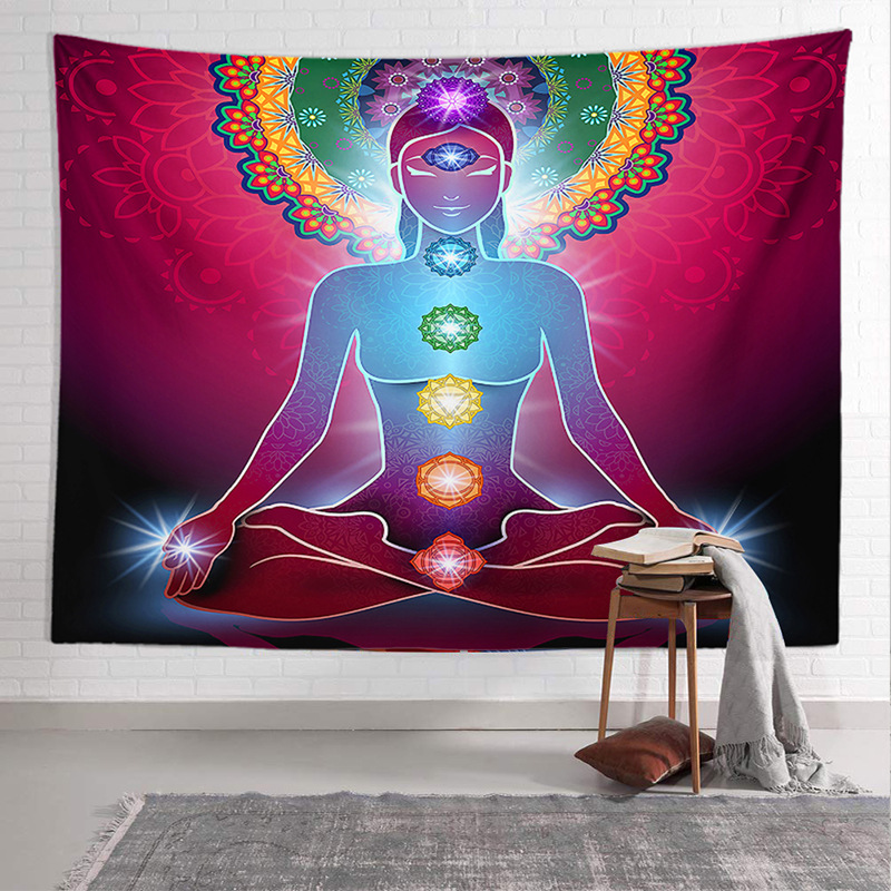 跨境七脉轮瑜伽打坐挂毯挂挂布冥想沙发背景布床头边壁毯挂画装饰