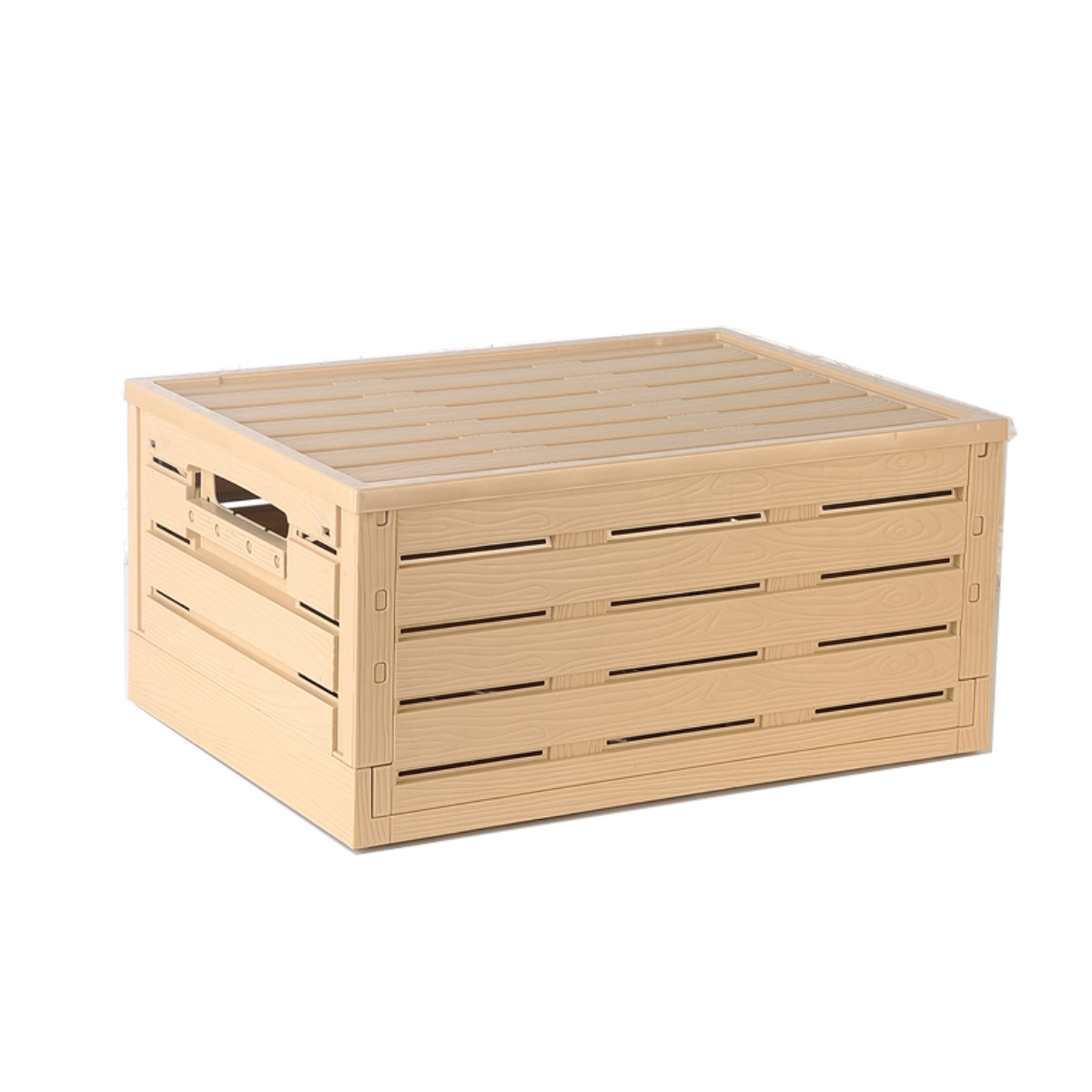 Imitation Wood Grain Foldable Non-Airtight Crate Storage and Transportation Storage Basket Wholesale Living Room Sundries Storage Plastic Case Storage Box