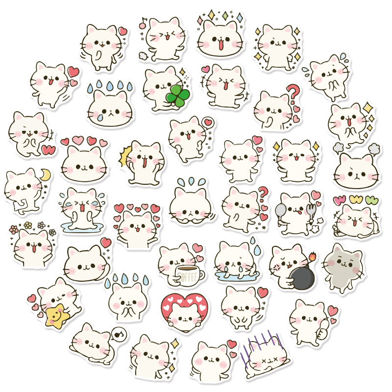 40张小猫表情贴可爱卡通猫咪手账贴纸手机壳水杯文具防水装饰贴画
