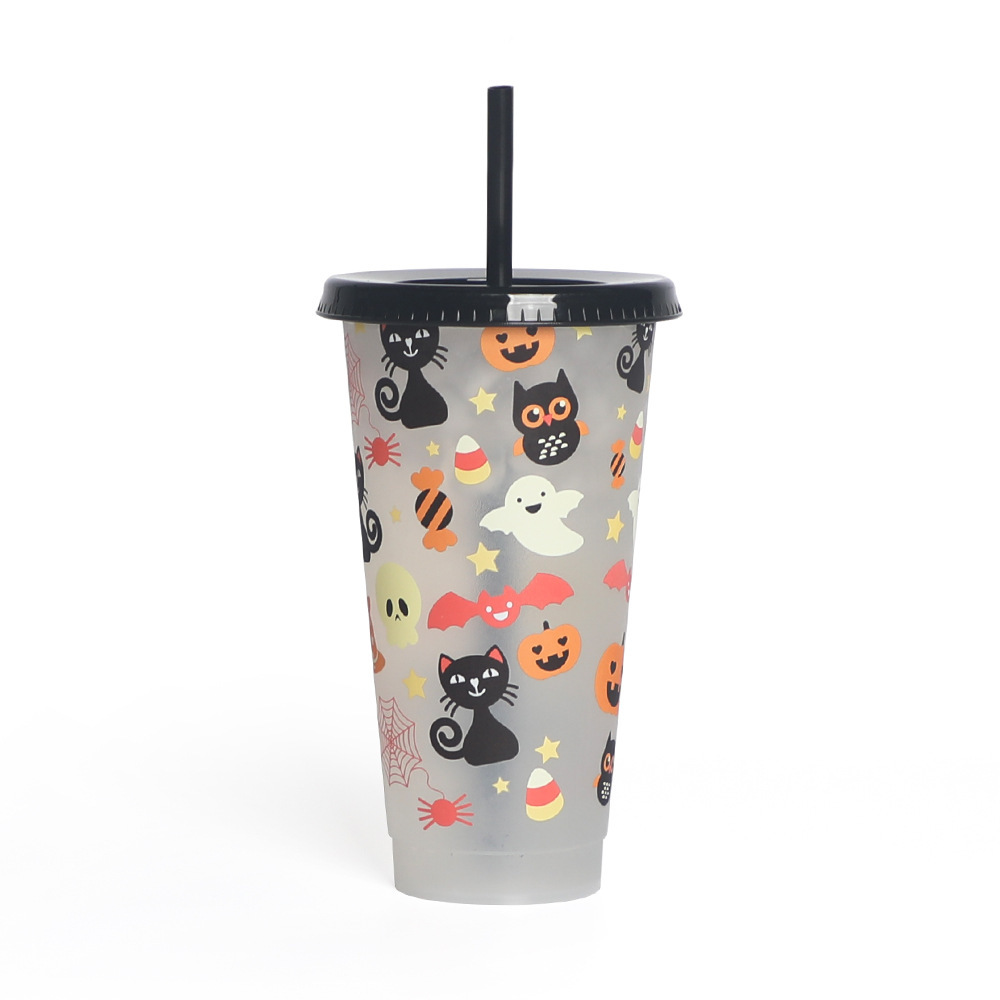 New Pp Temperature-Sensitive Plastic Straw Halloween Discoloration Cup