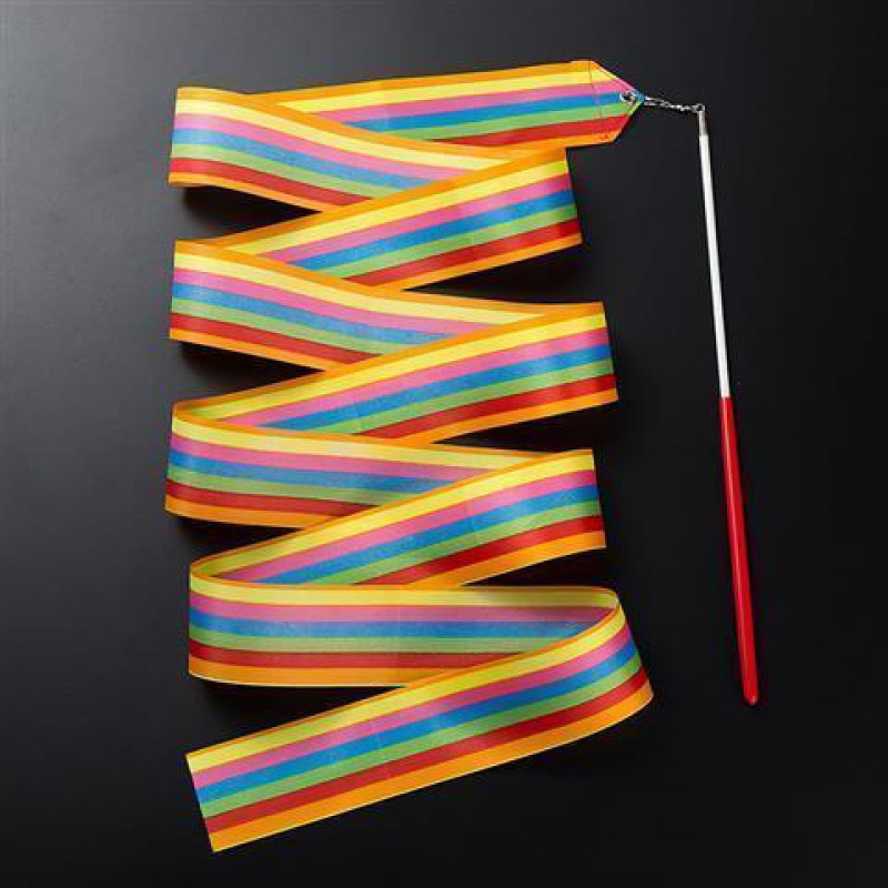 舞蹈彩带1条2条3条幼儿园七彩彩虹绸飘带丝带棒儿童红绸子蹈秧歌