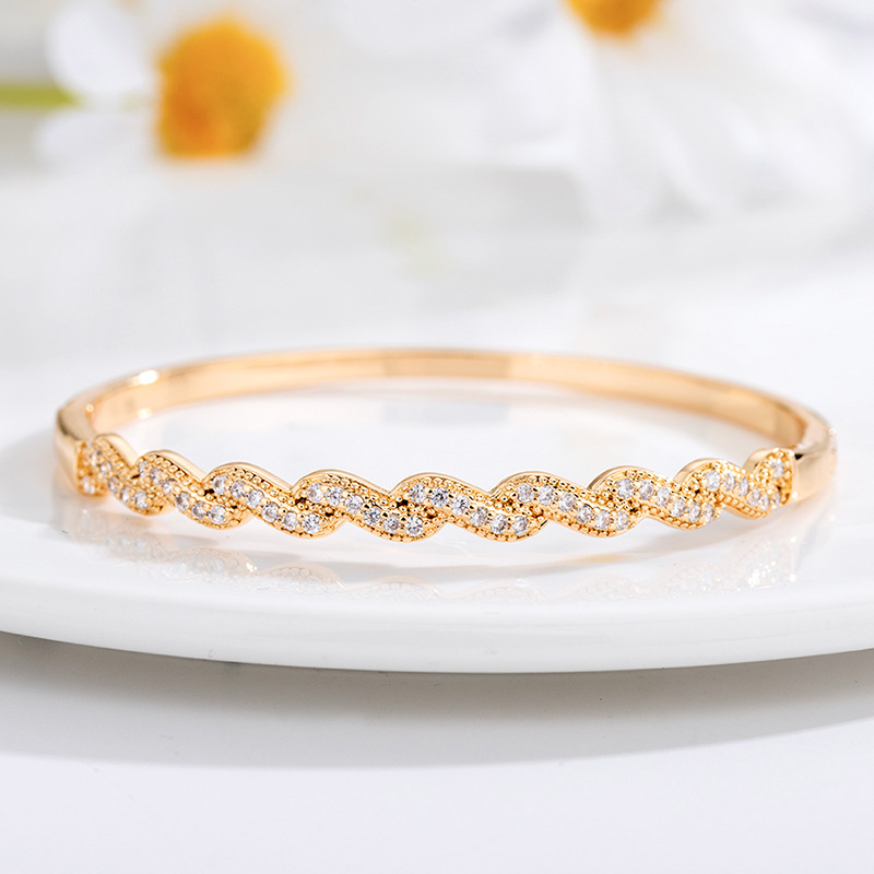 跨境韩版925银精工满钻波浪纹手镯女个性设计创意独特
