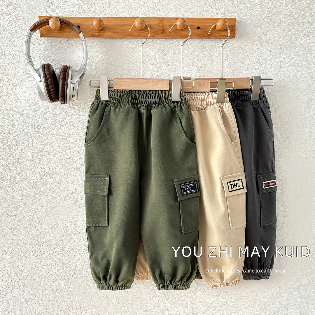 工厂直销2024新款男童休闲裤女童春秋冬束脚工装裤中小童宽松长裤