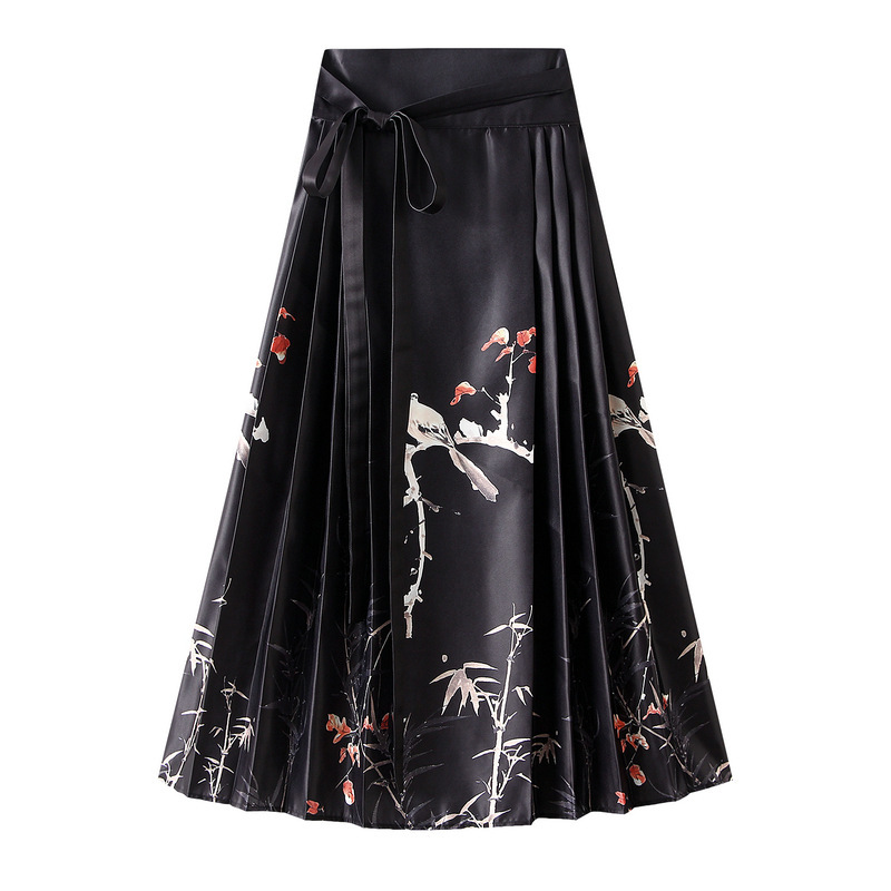 2024 New Chinese Style Flower and Bird Skirt Retro High-Grade One-Piece Printed Horse-Face Skirt Women 2316