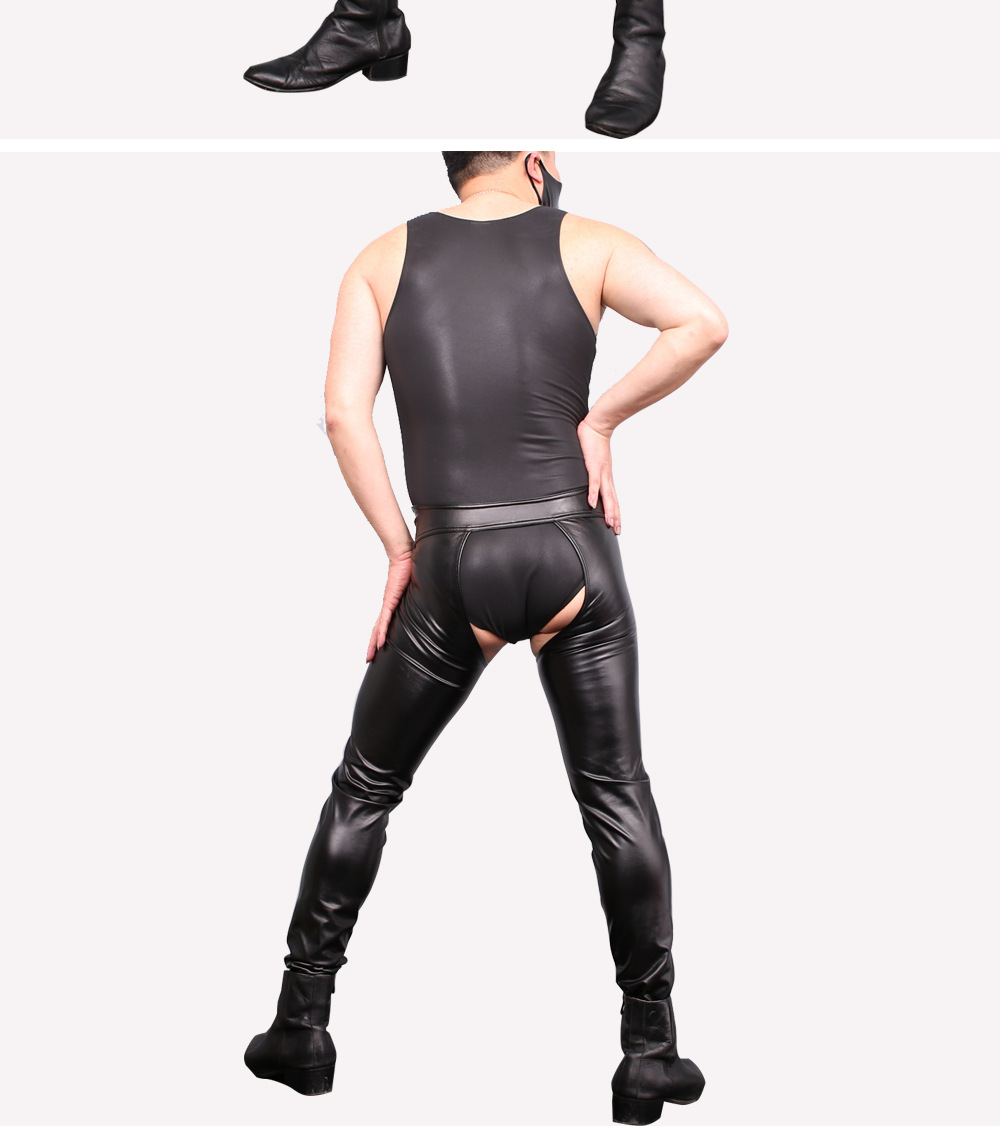 男士开裆修身pu裤性感紧身皮裤紧身小脚裤nk93演出服夜店皮裤