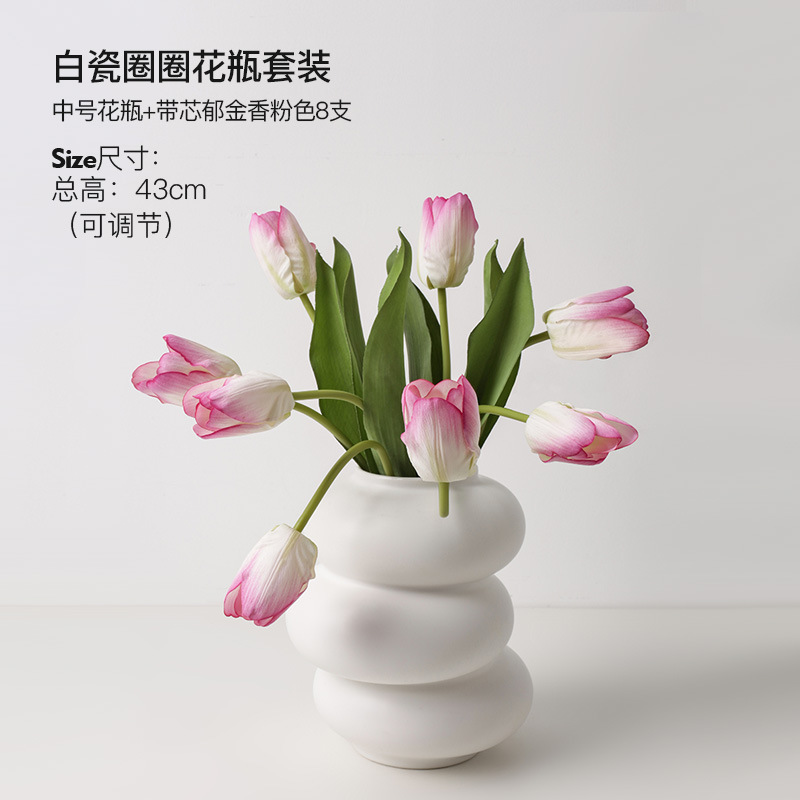 Beihanmei Special-Shaped Ceramics Vase Hydroponic White Home Sample Room Decorative Donut Flower Ware Cross-Border Wholesale