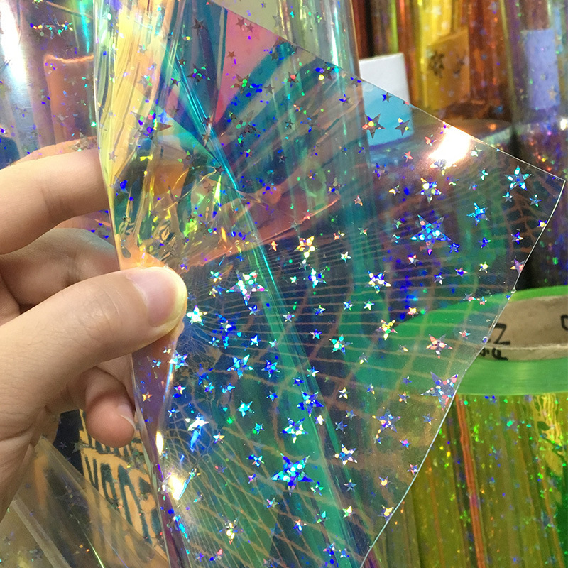 4mm幻彩镭射星星pvc膜 彩虹超透pvc膜 手袋箱包面料