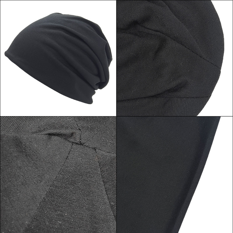 2023 New Baotou Solid Color Pile Heap Cap Cross-Border Hot Double Layer Sleeve Cap Thin Confinement Knitted Hat Wholesale