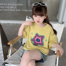 女童短袖2024夏装新款韩版儿童印花时髦T恤宝宝夏季打底衫潮