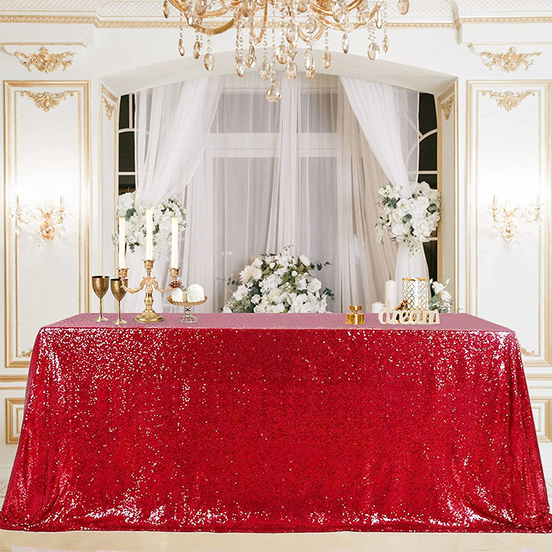 Exclusive for Cross-Border Polyester Sequins Glitter Tablecloth Hotel Wedding Banquet Square Tablecloth Party Layout Wedding Table Decoration