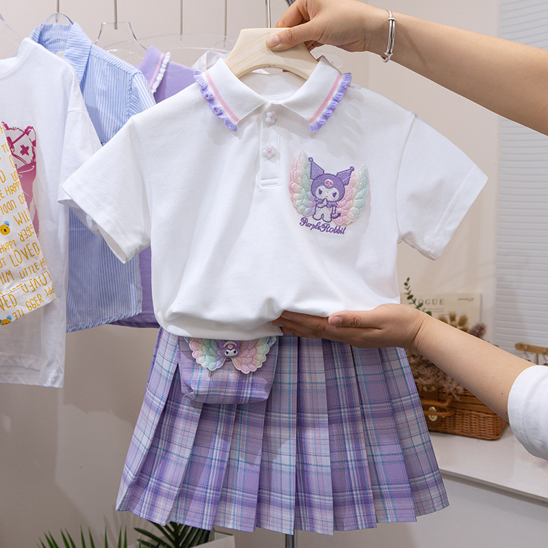 女童jk套装夏季新款网红女孩连衣裙库洛米衣服儿童学院风百褶裙子