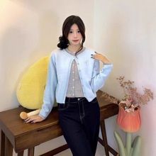 跨境2024韩系假两件针织小开衫女秋冬毛衣外套小香风短款气质上衣