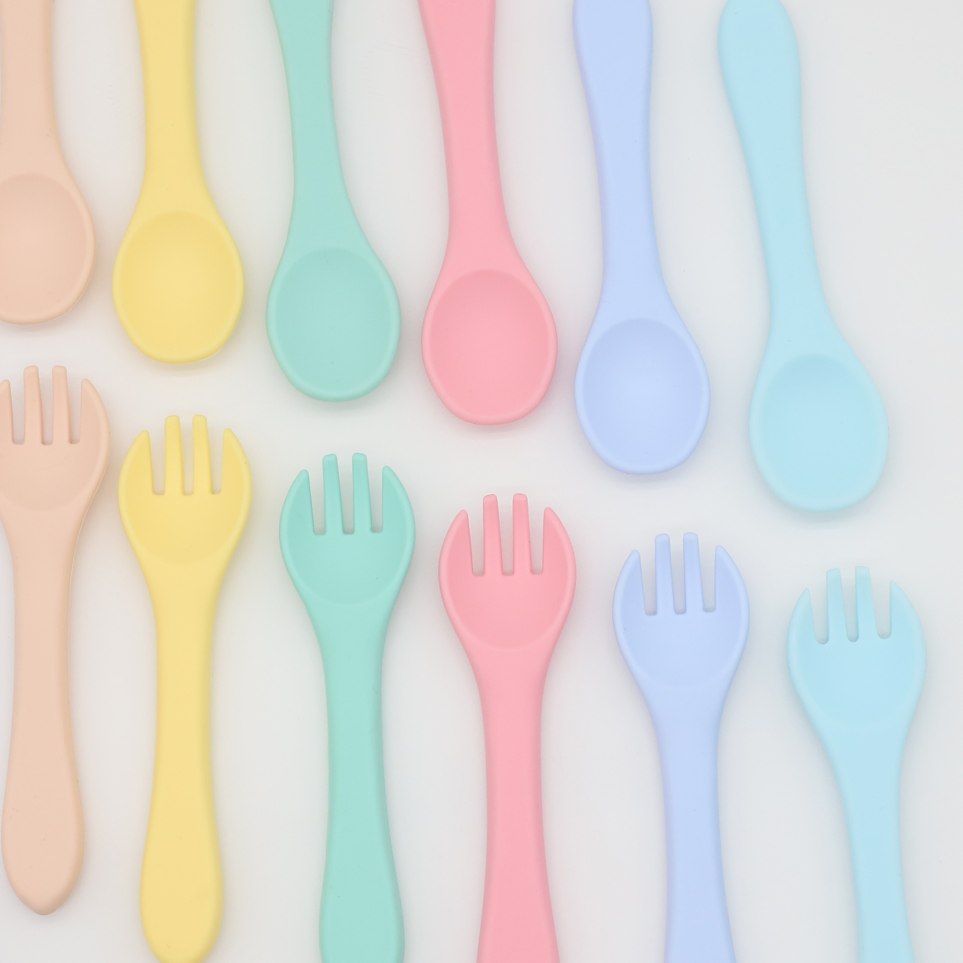 Food Grade Baby Full Silicone Baby Feeding Tableware Children Fork and Spoon Baby Eat Training Fork Spoon Set 0825