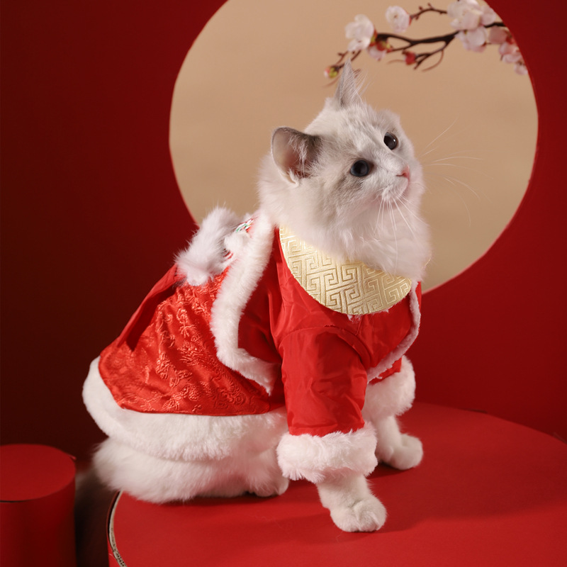 宠物猫咪衣服布偶冬季舞狮拜年猫猫新年保暖喜庆过年蓝猫小猫唐装