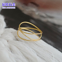 冷淡风戒指女款法式三层极细线条交织小众设计镀金色食指戒指女潮