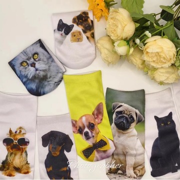 可爱动物袜数码印花外贸热销小狗小猫袜子 卡通可爱搞怪风中筒袜