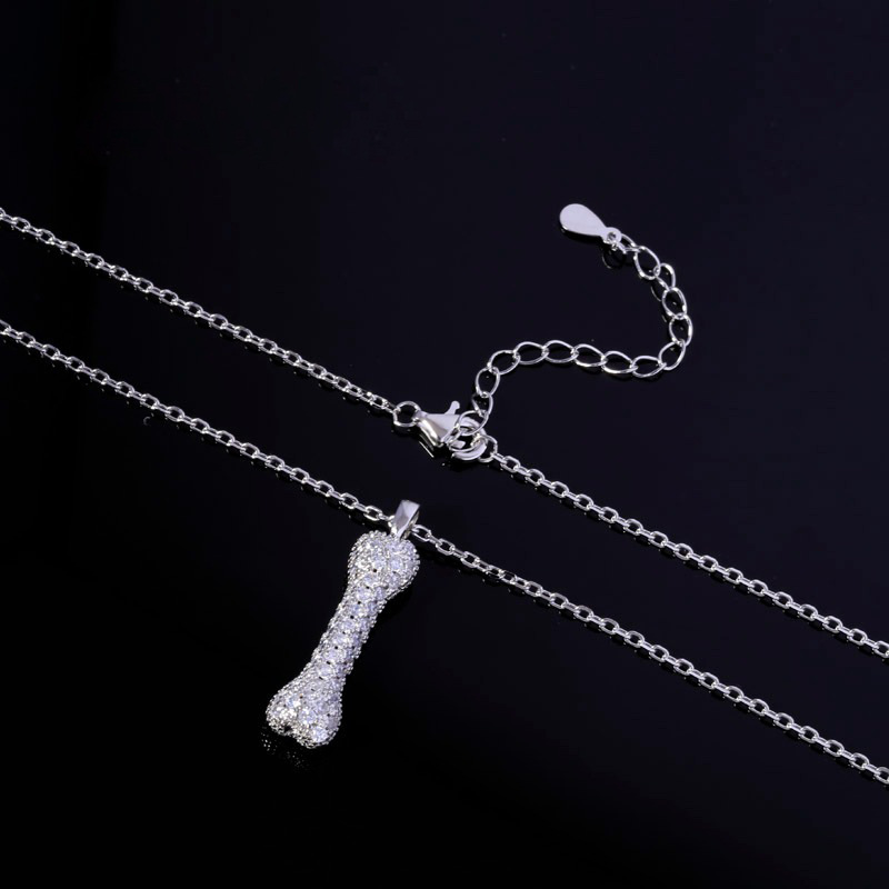 王一博同款满钻狗骨头吊坠项链男女潮嘻哈小众设计感秋季轻奢饰品