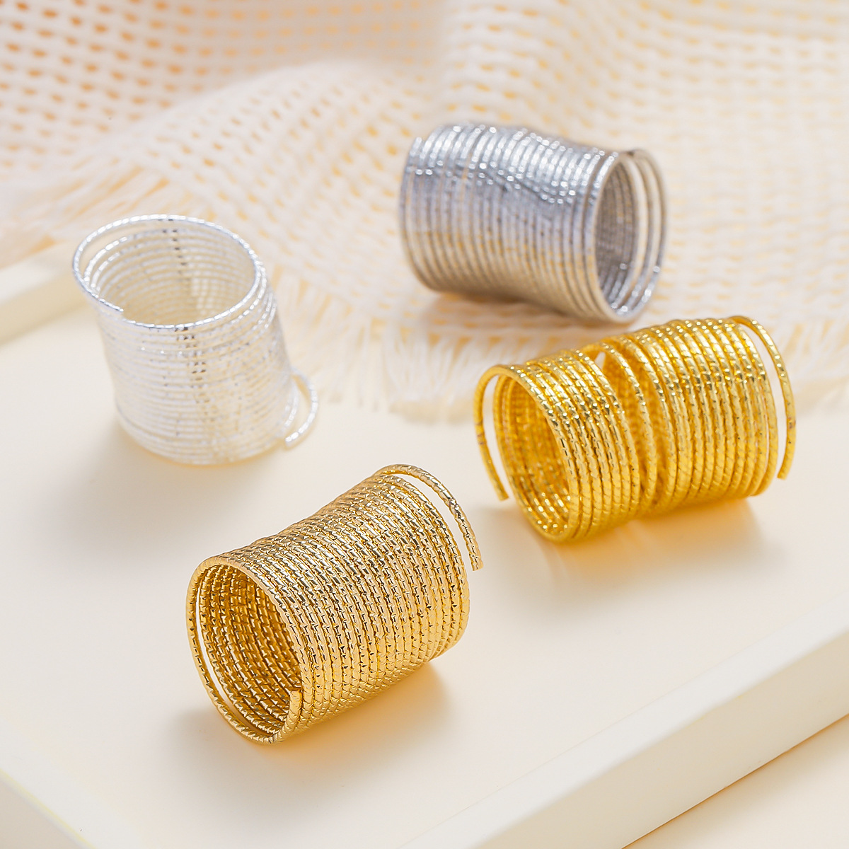 18k包金保色铜镀真金批花螺纹记忆戒指圈基础戒指串珠diy饰品配饰