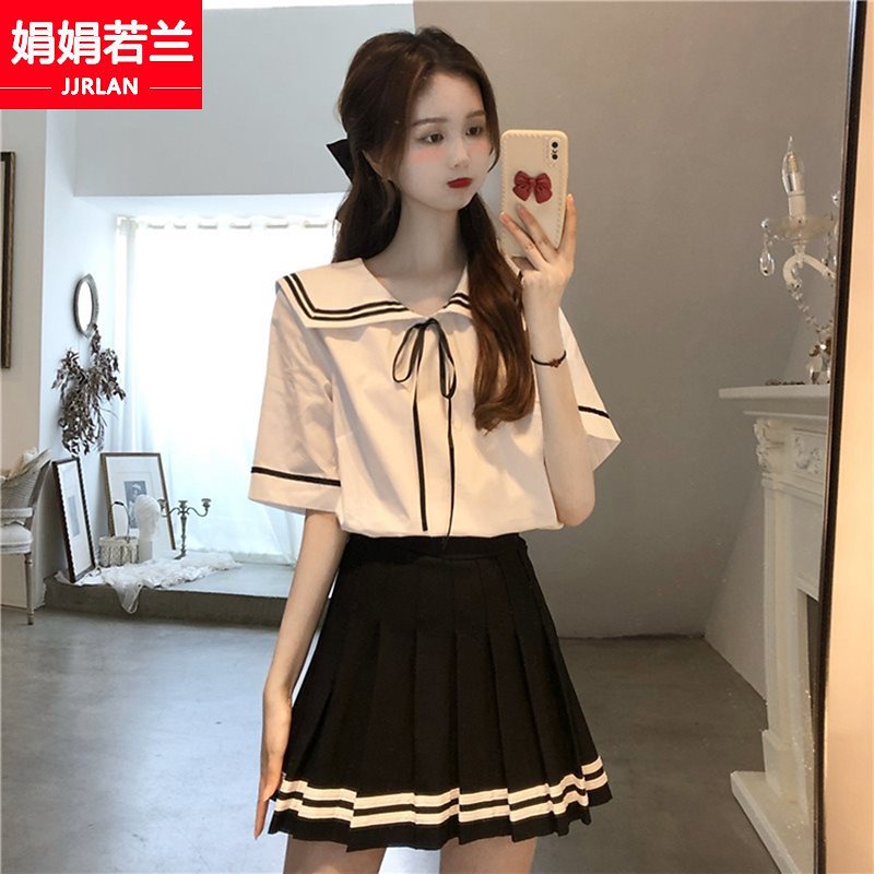 百褶裙子少女夏装2024新款初中学生学院风海军领短裙连衣裙jk套装