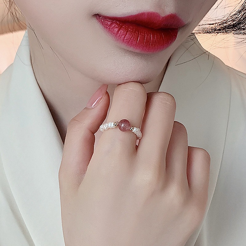 Freshwater Pearl Strawberry Quartz Ring Design Simple Filament Ring Female Ins Internet Celebrity Girlfriends Ring Wholesale