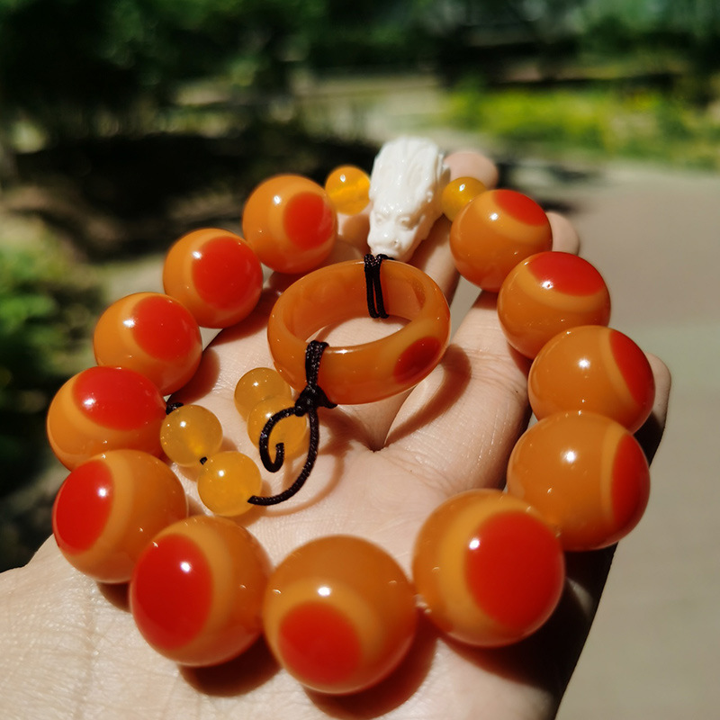 仿鹤顶红文玩红手串民族风象神鹤天大圣蜜蜡手串diy配饰素珠手串