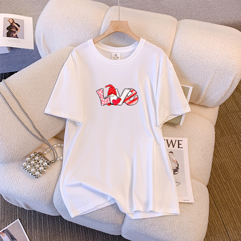 2023 Summer New Pure Cotton Short Sleeve T-shirt Women's Clothes Pullover Letter Printed round Neck Bottoming Shirt Loose Top