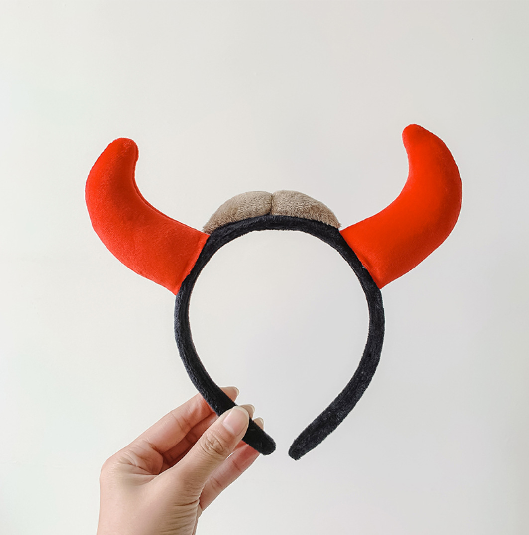 红色牛角发箍可爱胡子牛角小恶魔角发箍动物装扮头饰搞怪装饰
