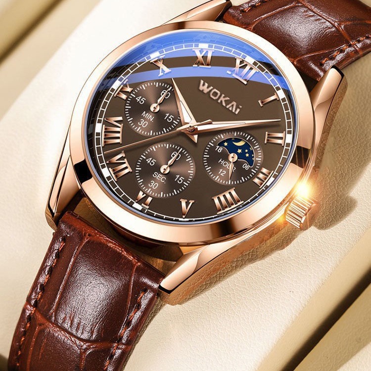 2024新款沃凯wokai皮带石英手表防水合金表男士商务腕表外贸批发