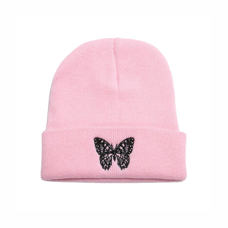 Korean Style Butterfly Embroidery Knitted Hat Men's and Women's Outdoor Cold-Proof Ski Warm Hat Fashion Sleeve Cap Woolen Cap Beanie Hat