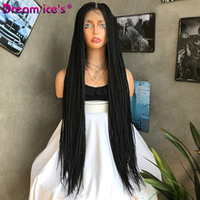 跨境时尚前蕾丝化纤三股辫脏辫假发头套34inch box braided wigs