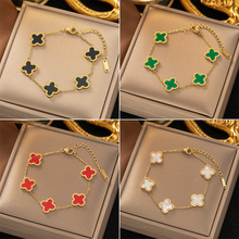 周大福代购新款鱼鳞五花幸运四叶草足金黄金手链 计价克减105正品