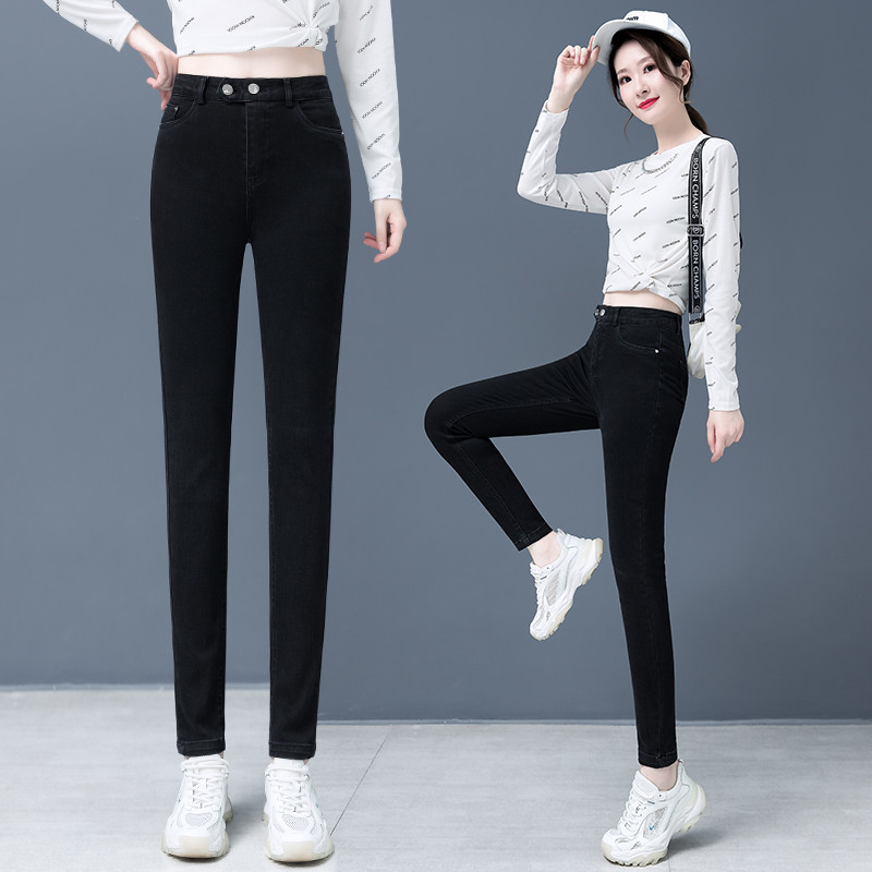 华哥弟情新款女装春秋高腰弹力显瘦瘦腿铅笔裤小脚女裤高档牛仔裤