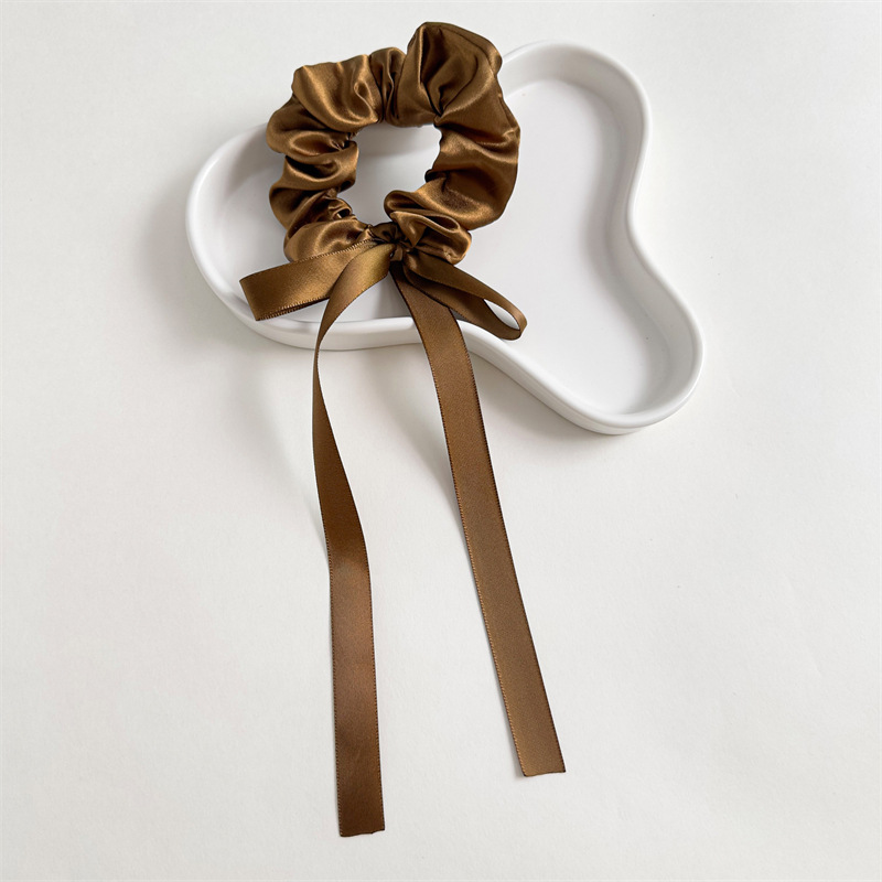 European and American Elegant Ribbon Girl's Double Ponytail Bow Ribbon Large Intestine Hair Band Female Satin Material Hair Tie Rope Rubber Band