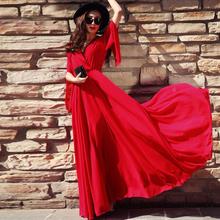 【旅游拍照必备】大红连衣裙雪纺沙滩裙气质显瘦大摆长裙仙女裙