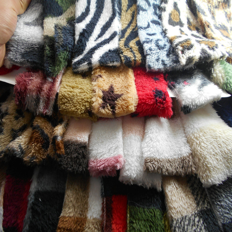 加厚印花五角星北极绒 单面贝贝绒梳棉绒豹纹斑马纹格子毛绒面料
