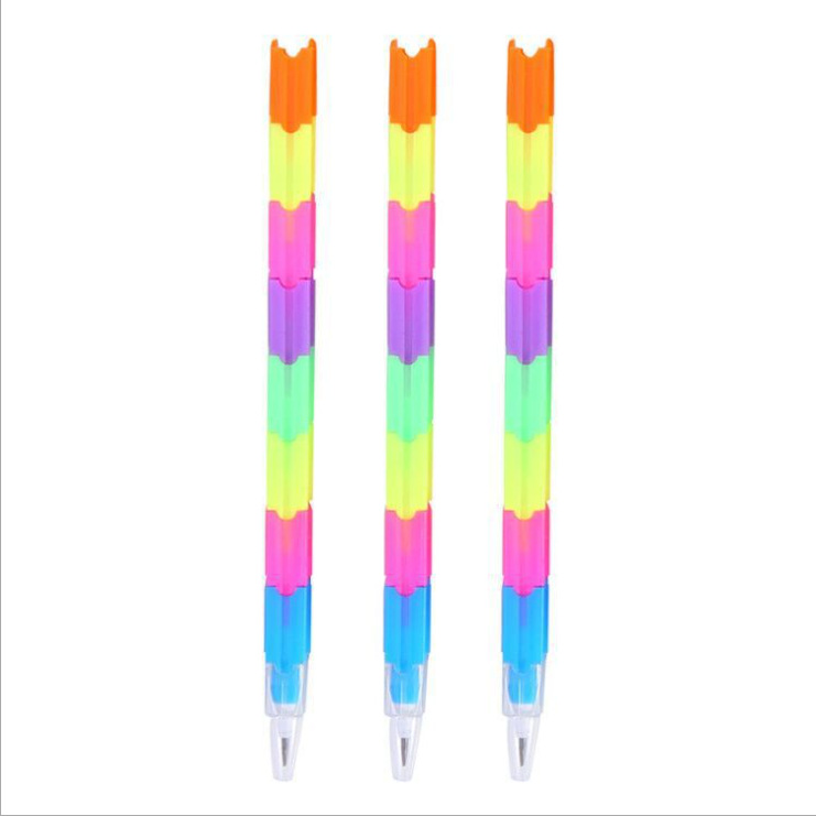 Creative Stationery Rainbow Building Blocks Bullet Pencil Student Kindergarten Small Gift Changeable Color 8 Sections