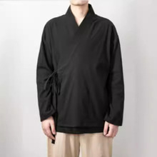 2024春夏男士棉麻中国风复古假两件改量汉服中老年亚麻外套居士服